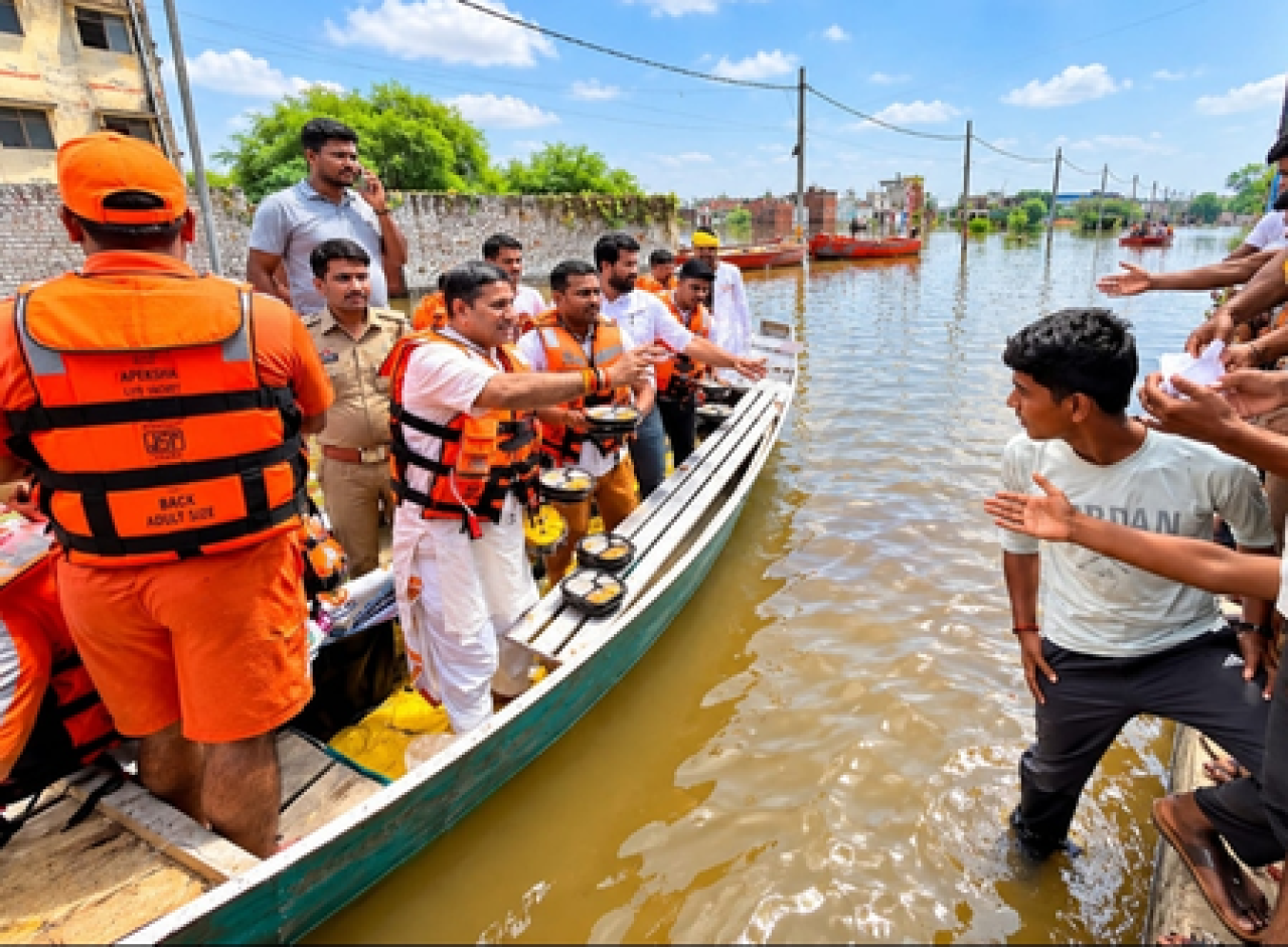 கோமதி நதியின் வெள்ளத்தால் பாதிக்கப்பட்ட குடும்பங்களுக்கு உதவிய செயற்பாட்டாளர்கள்